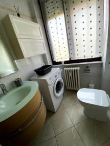 加维拉泰Appartamento Bellavista - Fronte Lago di Varese的一间带水槽和洗衣机的浴室