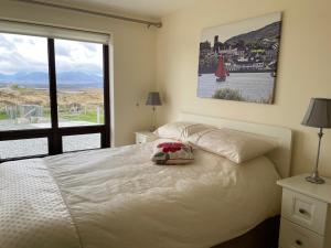 戈尔韦Apartment at Island Cottage, Inishnee, Roundstone的一间卧室设有一张床和一个大窗户