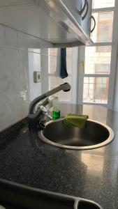 桑坦德桑坦德旅馆的厨房柜台设有水槽和水龙头