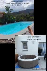 卢恰纳Maison T1 bis Corse的游泳池两张照片的拼合