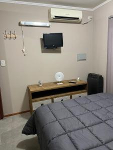 La ConsultaALBORES DE UCO的一间卧室配有一张床和一张书桌及电视