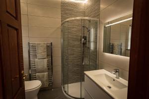 安特里姆Glendaloch B&B的带淋浴、盥洗盆和卫生间的浴室