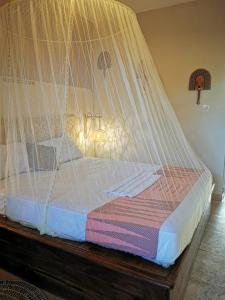 科托努提查尼俱乐部住宿加早餐旅馆的上面有网的床