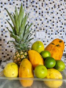 Mano JuanCasa Mano Juan的 ⁇ 萝和柠檬的柜台上的一碗水果