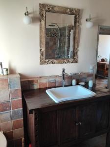马赛Petit cocon à Mourepiane的一间带水槽和镜子的浴室