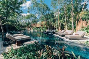 图卢姆Hotel Bardo - Adults Only的度假酒店内带躺椅的游泳池
