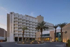 恩波其克Herbert Samuel Hod Dead Sea Hotel的一座楼前有棕榈树的酒店
