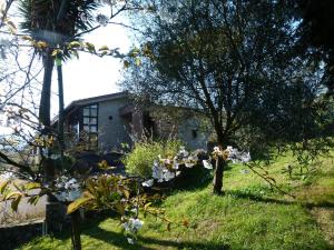 BonesHotel Finca Los Venancios的院子里有树木和鲜花的房子