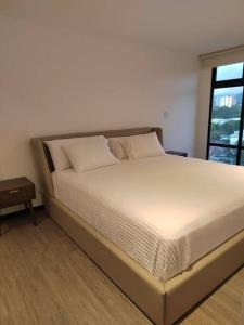 危地马拉Hermoso apartamento nuevo en zona 10!的窗户客房内的一张大床