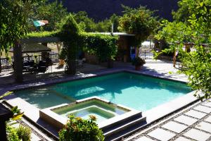 UriqueHotel Villa de Urike的一座树木繁茂的庭院内的游泳池