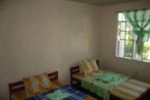 圣胡安CVNB guesthouse的一间卧室设有两张床和窗户。