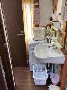 高山Guest House Hinode的一间带水槽和洗衣机的浴室