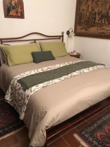 圣埃乌费米亚阿马伊埃拉La casa della sirena的一间卧室配有一张带绿色枕头的大床