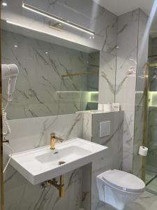平丘夫Nad Starą Nidą ***的白色的浴室设有水槽和卫生间。