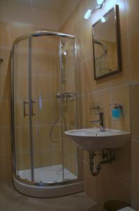 霍若维采尤帕库酒店的带淋浴和盥洗盆的浴室