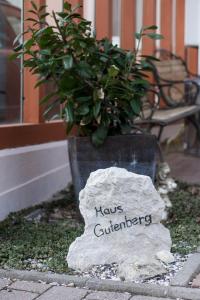 哈尔伯格摩斯古腾堡嘉尼豪斯酒店的石上方的盆栽植物