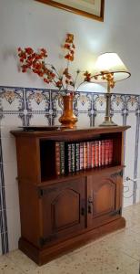 新皮尼亚尔Casa da Forja的书架上装有灯和花瓶