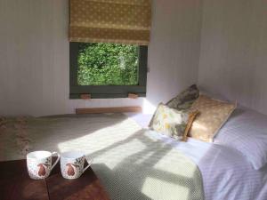 The Warren - Cosy Shepherds Hut in beautiful wild meadow客房内的一张或多张床位