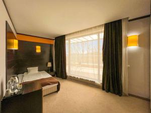 索非亚Hotel Dream的一间卧室设有一张床和一个大窗户