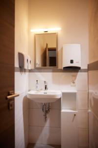 施魏希Hotel zum Stern的一间带水槽和镜子的浴室