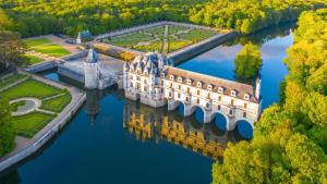 诺伊扎Gîte Le Petit Anzan en Indre et Loire的享有城堡的空中景致