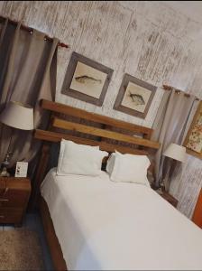博卡奇卡威斯达滨海公寓的卧室配有一张床,墙上挂有两张照片