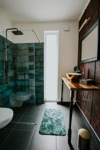 巴拉顿诺尔马迪Halacs Homes- Boutique cabins, Boutique Cabin的带淋浴、盥洗盆和卫生间的浴室