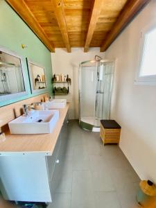 BarbaggioChambres d’hôtes A Casa Di Marigaby的一间带两个盥洗盆和淋浴的浴室