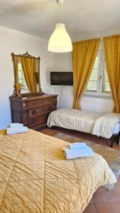 萨尔扎纳B&B Luna Nuova的一间卧室配有两张床和镜子