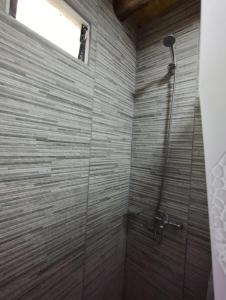 且乌塔Vista los Andes的带淋浴的浴室(带石墙)