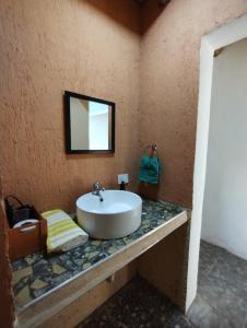 且乌塔Vista los Andes的浴室设有水槽和镜子,位于柜台上