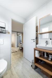 德拉格Tiny home Rubi in Oaza Mira resort的一间带水槽和卫生间的浴室
