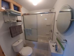 卢嫩堡Beautiful Home on Sunny Acreage的一间带卫生间、水槽和镜子的浴室