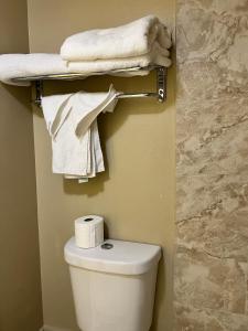 拉斯维加斯高地拉斯维加斯酒店的浴室配有带毛巾和水槽的卫生间。