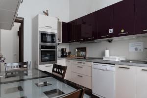 大加那利岛拉斯帕尔马斯Santa Ana Suite & Rooms的厨房配有白色橱柜和玻璃台面