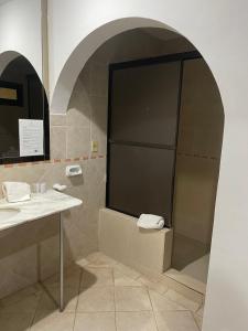 亚松森Terrazas Vista Verde的带淋浴、水槽和镜子的浴室
