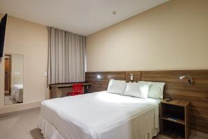 圣路易斯Hotel Santos Dumont Aeroporto SLZ的卧室配有一张白色大床和一张书桌