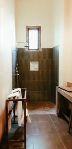 帕西库达吉曼自由海滩度假村 的带淋浴、水槽和窗户的浴室