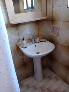 StavrosVilla Lidi的浴室设有白色水槽和镜子