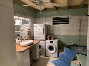 厄唐萨雷Le Dodo Salé的厨房配有洗衣机、洗衣机和烘干机。