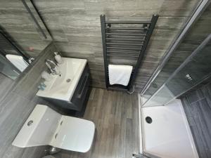 滕比Pen Mar Guest House B&B的享有带水槽和淋浴的浴室的顶部景致。