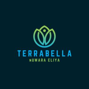 努沃勒埃利耶Terrabella - Nuwara Eliya的黑色背景上的绿色和蓝色标志