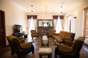 努沃勒埃利耶Terrabella - Nuwara Eliya的带沙发和椅子的客厅以及壁炉
