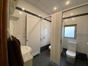 埃尔哥茨拉Juliet housing的浴室配有卫生间、盥洗盆和淋浴。
