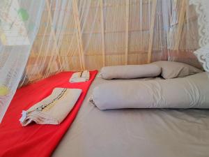 BesirGAM BAY bungalow's的配有蚊帐的客房内的两张床