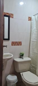 UticaHotel Alcázar Real的白色的浴室设有卫生间和水槽。