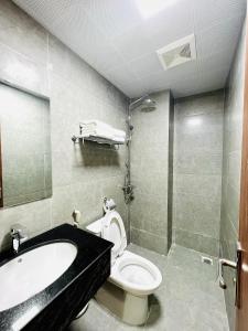 下龙湾Orion Hotel Halong的浴室配有盥洗盆、卫生间和浴缸。