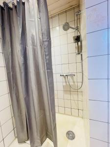 腓特烈港aday - Blue Sea apartment with balcony的浴室内配有淋浴帘。