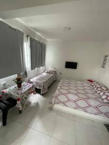 坎普斯戈伊塔卡济斯Pousada 146的一间卧室配有两张床、一张桌子和一台电视。
