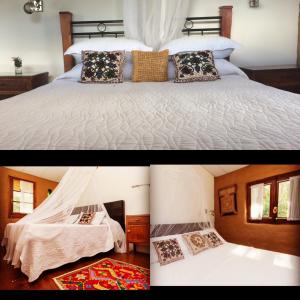 库奇拉阿尔塔Todo se transforma的卧室配有带枕头的白色床